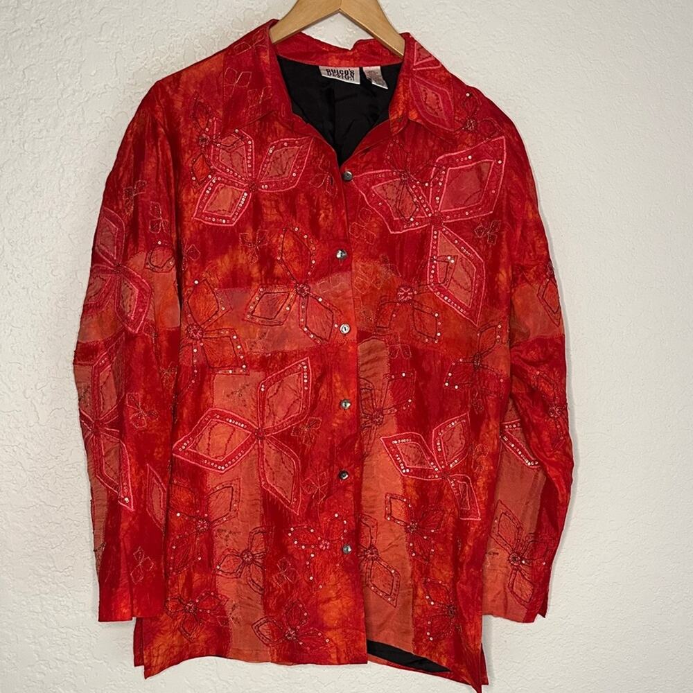 Vintage Chico’s Silk Red Jacket Shacket Button Up Lined Cocktail Party Evening